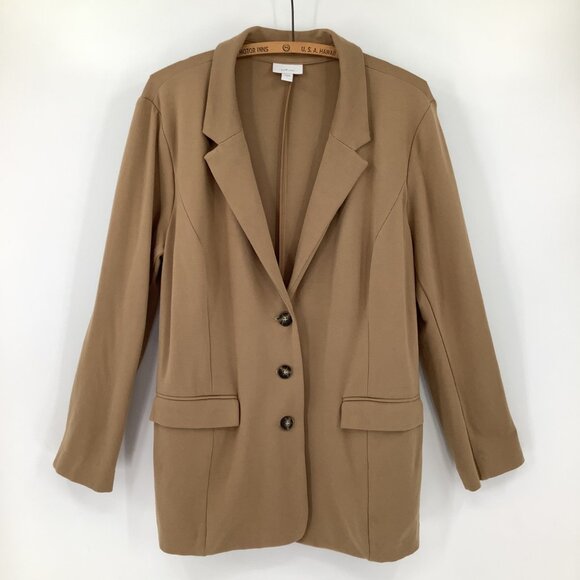 J. Jill Jackets & Blazers - J. Jill Blazer Womens Camel Brown Ponte Stretch Jacket Large Minimalist Office